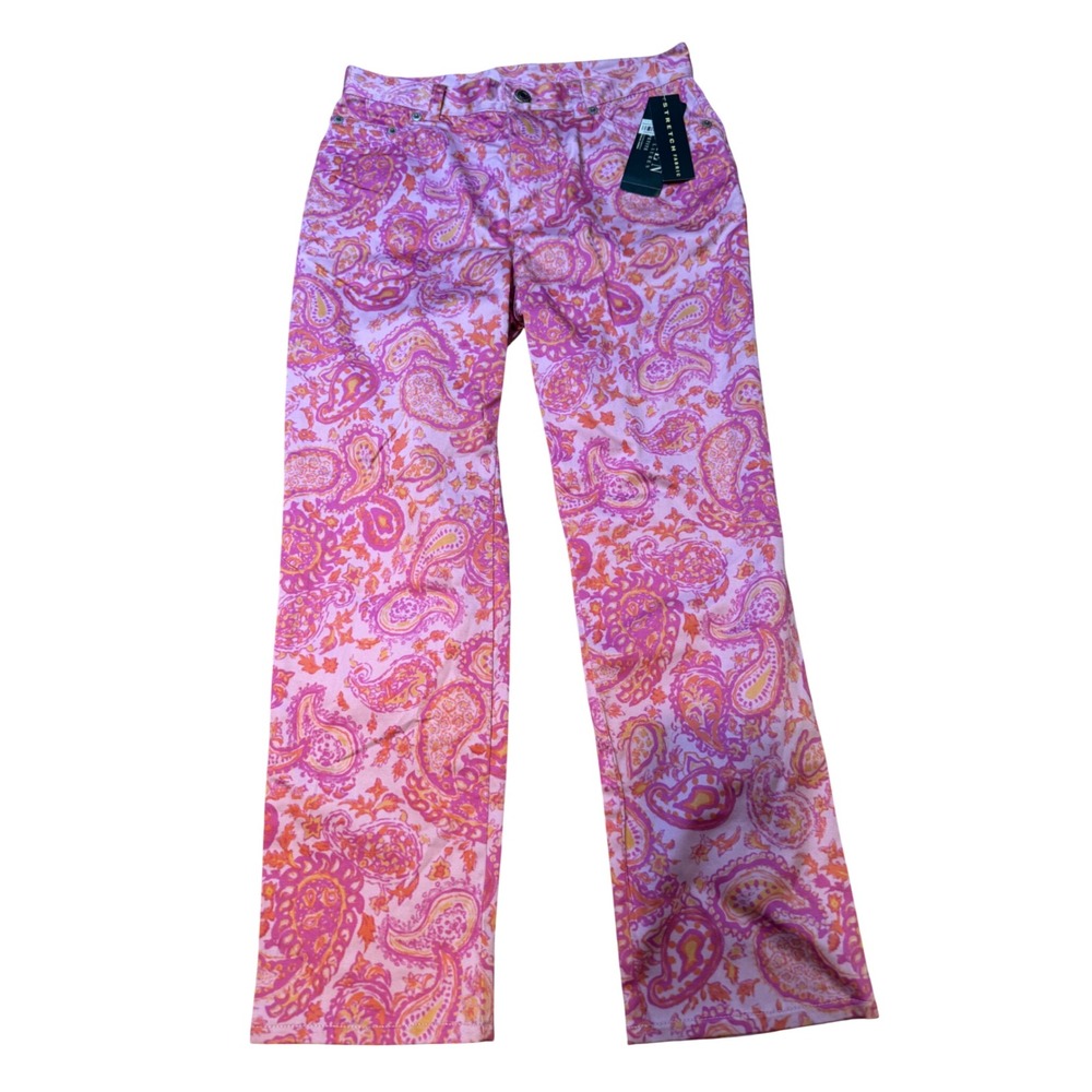 Ralph Lauren Petite Paisley Print Stretch Cotton Pants Pink Orange‎ Size 2P